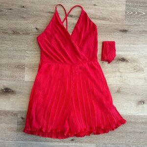 Red Pleated Romper